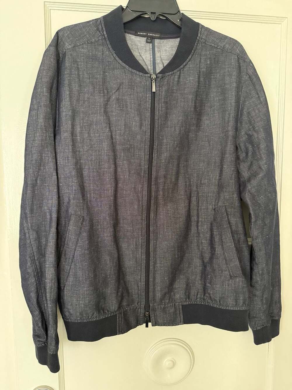 Robert Barakett Men's Cotton-Linen Blend Full Zip Bomber Jacket
